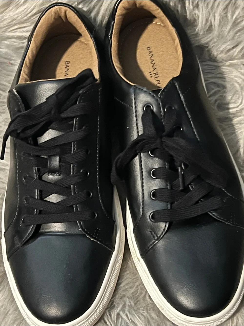 Banana Republic Black Leather Low-Top Sneakers with White Sole